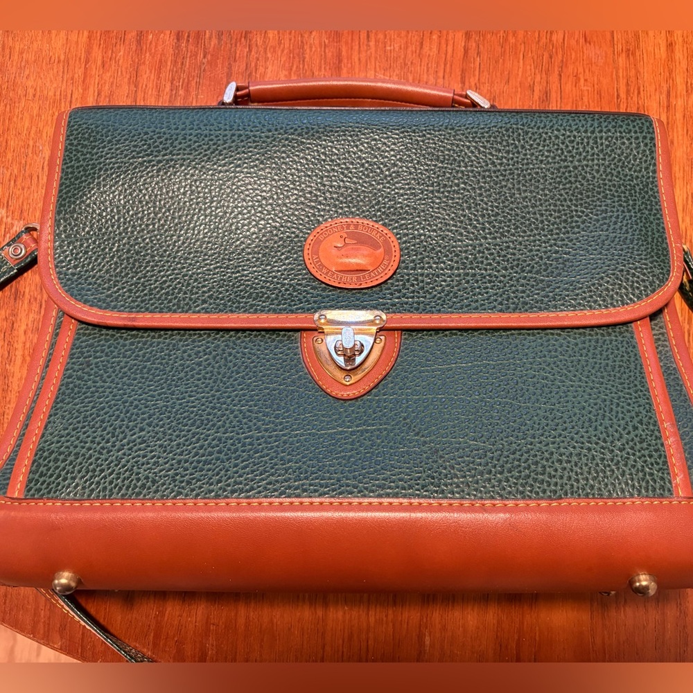 Vintage Green and Brown Dooney and Bourke Leather Satchel + keychain + wallet